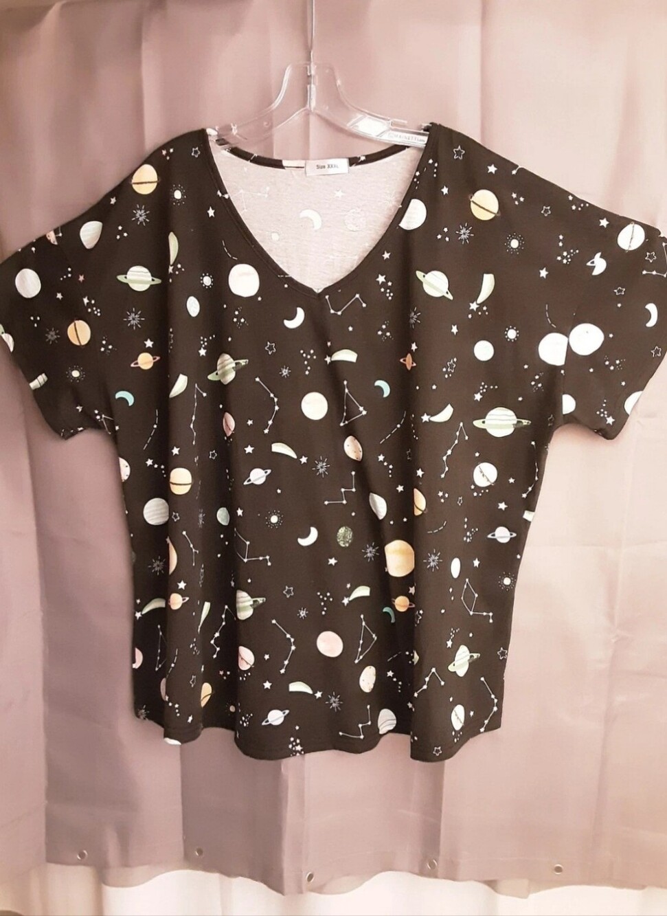 Women's V-Neck Space Print Top - Black, Size 3X
